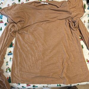 Mango Tan Blouse with Puff Sleeves